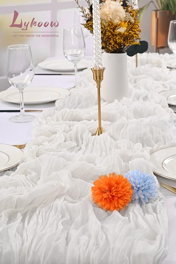 10 Packs White Cheesecloth Table Runner, 10Ft x 35" White Rustic Gauze Boho Wedding Table Runner Decoration, Wedding Table Decor Table Cloth for Wedding Party Bridal Shower Table