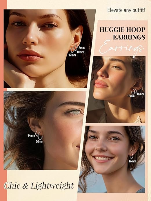 FaithHeart Sterling Silver Hoop Earrings for Women, Hypoallergenic Huggie Hoop Earrings Lightweight Small Cartilage Earrings Hoop Earring Dainty Everyday Earrings 6/8/10/12/14/15/16/18/20mm