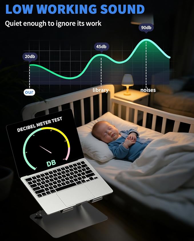 SOUNDANCE Laptop Cooling Pad with Upgrade Low-Noise Fan and 3.0 USB Hubs, Ventilated Laptop Cooler Prevent Overheating, Adjustable Ergonomic Laptop Stand Support Up to 16” Gaming Notebook Computer