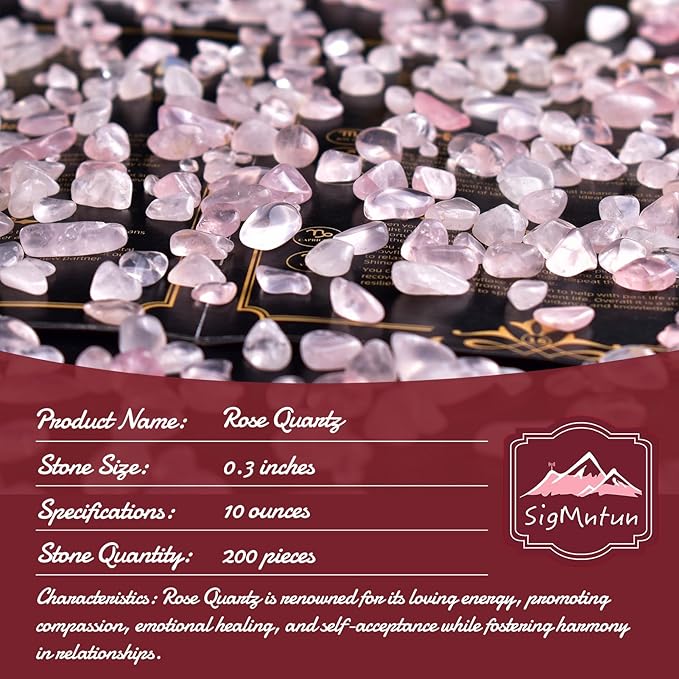 Polished Rose Quartz Crystal Chips 200 Pcs - 0.3" 10 oz Tumbled Stone Chips Crushed Sea Glass Stones Healing Reiki Crystal Jewelry Making Home Decoration