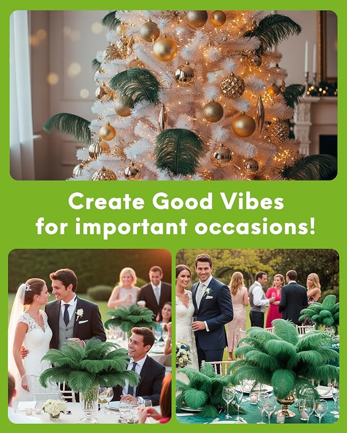 NEWONG 30pcs Blackish Green Ostrich Feathers Natural Bulk 9-12inch(23-30cm) Vase Craft Wedding Home Party Centerpieces Christmas Day Decoration