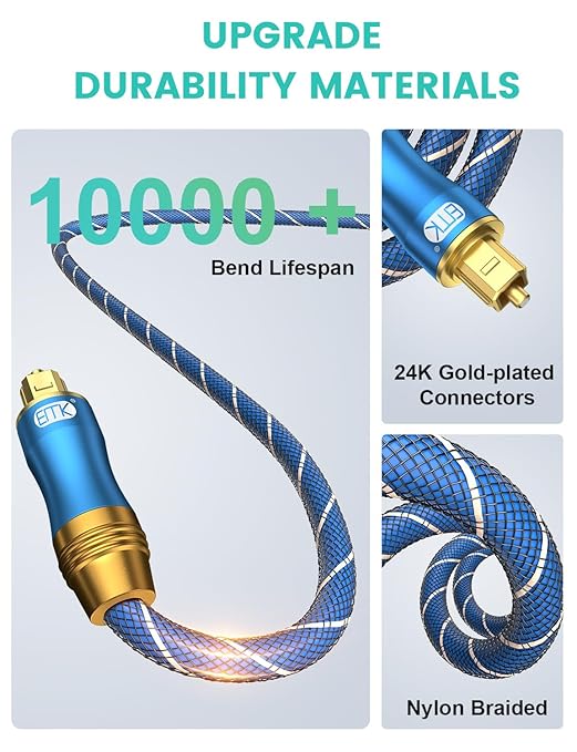 EMK Digital Optical Audio Cable Fiber Optical Toslink Cable SPDIF Audio Cable Male to Male Cord for Home Theater, Sound Bar, TV, PS4, Xbox, PlayStation & More (6Feet/1.8M)