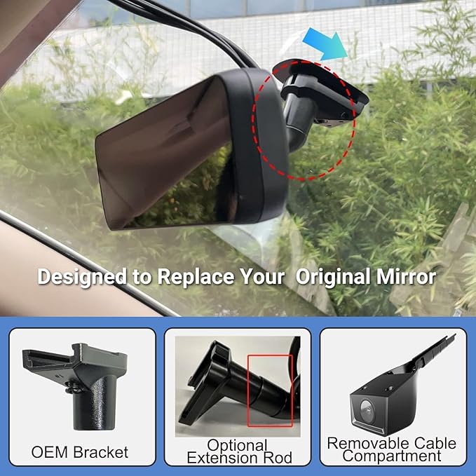 60FPS 9.2″ OEM Rear View Mirror Camera, Dash Cam, Detached Front Lens, 2K, Digital Signal Transmission, IMX462, IPS Screen, Night Vision, Parking Monitor, 64GB SD, for Trucks, Vans, SUVs
