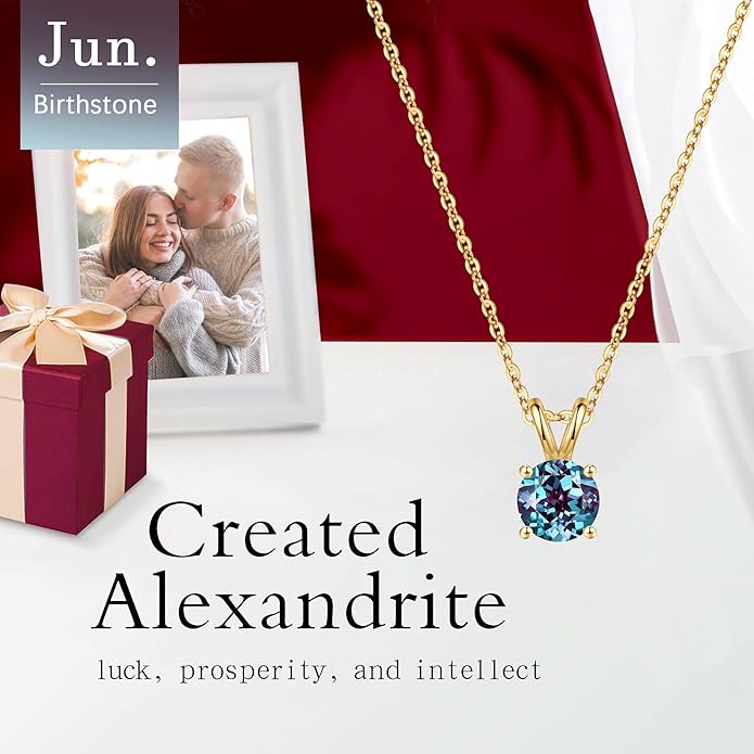 SMILEST Birthstone Necklace for Women Mom Wife, 1ct Sparkle Round Cut Birthstone Pendant 925 Sterling Silver Necklace Gifts for Women Mom Wife Friend
