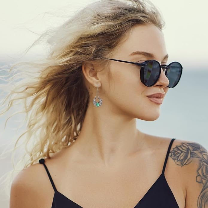 SPUNKYsoul Boho Dangle Earrings for Women – Lightweight Tribal Fan Paddle Design with Hieroglyphic Accents – Unique Handmade Gift Idea for Her