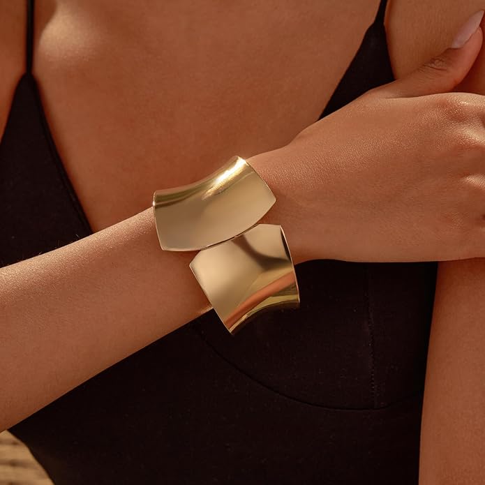 Statement Golden Matte Bracelet for women Minimalist Chunky Brushed Bangle Bracelet Vintage Thick Wide Cuff bracelet Gold Plated Open Cuff Geometric Bracelet