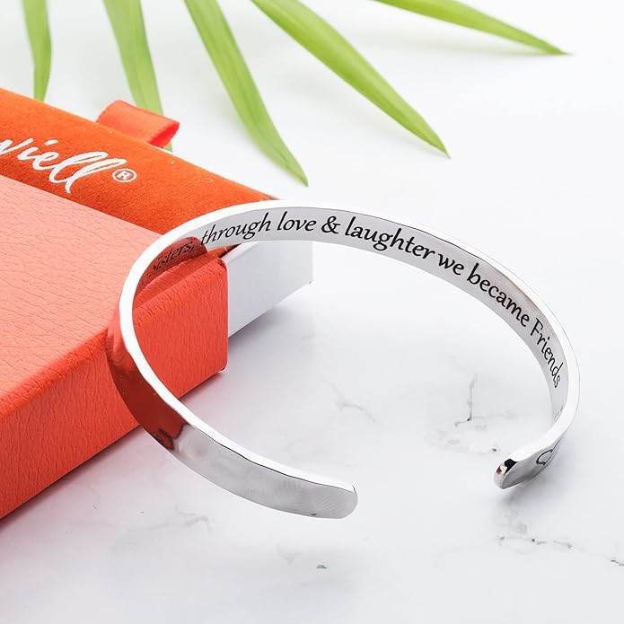 Carviell Engraved Cuff Bracelets for Women – Inspirational, Friendship, Love, Mom, Daughter, Sister, Christian, Graduation, Memorial & Wedding Gifts – 80+ Phrases – Stainless Steel, Gift-Ready