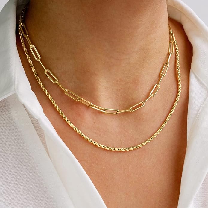 CHESKY Layered Necklaces for Women, 14K Gold Plated Chain Necklace Women Trendy Cuban Link Paperclip Chain Toggle Clasp Necklace Fashion Chunky Jewelry for Women