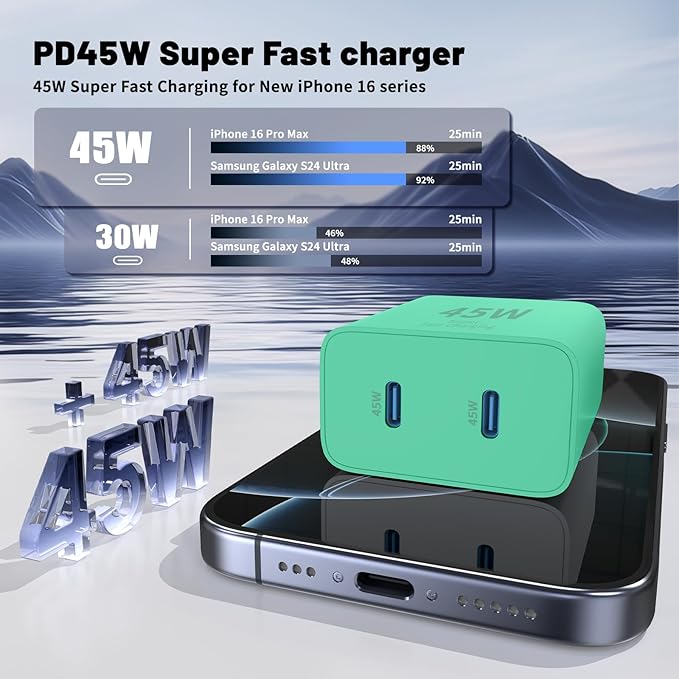 Super Fast Samsung Charger Type C,45W Dual Port USB C Fast Charger Block [2-Pack] & Extra Long 60W 3/6/6/10FT USB C Cable - PD Quick Charging 3.0 for Samsung Galaxy S25 Ultra/S24+/S23 iPhone 16