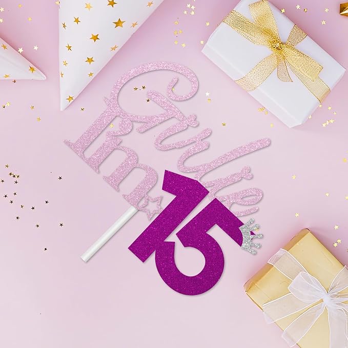 Girlie I'm 15 Cake Topper, 15th Birthday Decorations for Girl, Glitter Funny 15th Birthday Cake Topper, Girlie 15 Year Old Birthday Party Decoration Supplies