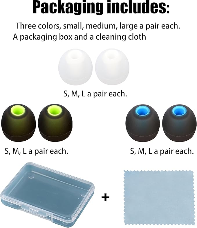 Earbud Replacement Tips - Silicone Ear Tips Fit Most - S M L, 9 Pairs