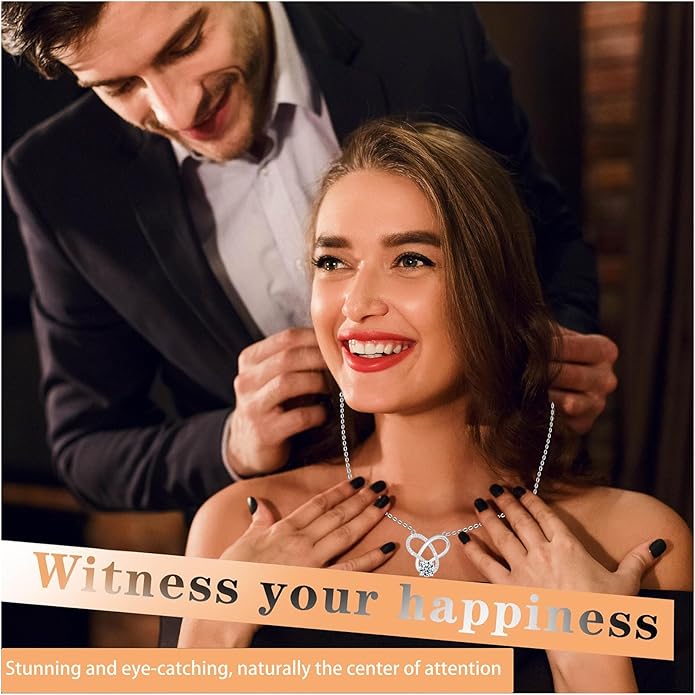 Infinity Necklace for Women, 925 Sterling Silver Heart Necklace with 5A Zircon, White Gold Plated Adjustable Chain, Gift for Valentine's Day, Birthday, Anniversary for Wife, Girlfriend, Mom