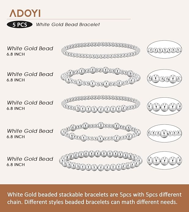 adoyi Gold Bracelets for Women Beaded Bracelet 14K Gold Plated Bracelet Stack Strand Stretch Bead Ball Bracelet Set Stackable Bracelet Adjustable Bracelet Set Jewelry for Gifts