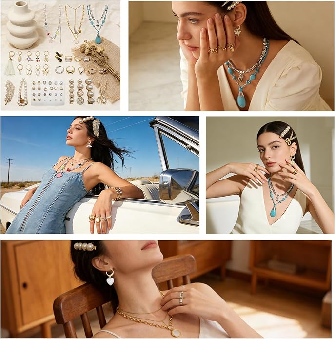 65-Piece Dainty Gold Mystery Jewelry Jar for Women, Multi-Style Gift Set with Earrings, Rings, Bracelets, Necklaces & Hair Clips – Unique Birthday Gift for Women Who Have Everything