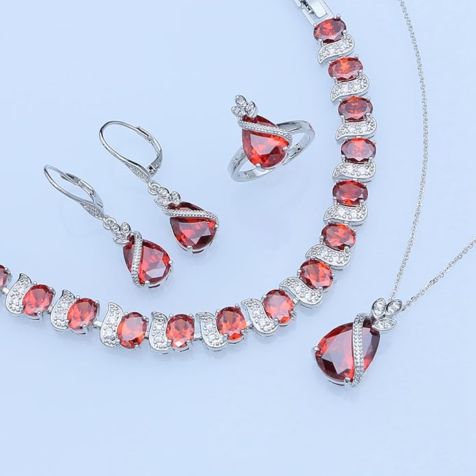 GZWHD Jewelry Set for Women CZ Earrings Necklace Ring Bracelet Set Prom Party Wedding Jewelry Gift for Mother Friend Wife