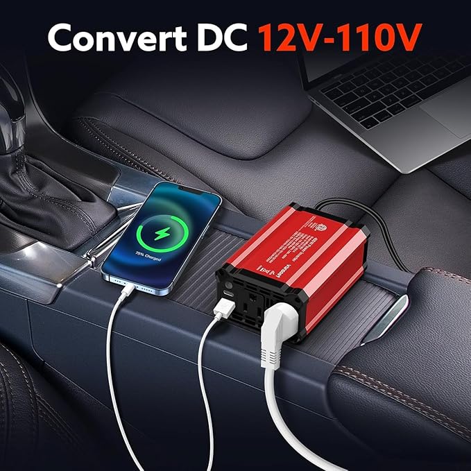 400W Car Power Inverter: vansoet DC 12V to AC 110V Inverter Converter, USB C PD 30W and USB-A QC 18W Port - Dual AC Plug Adapter Outlet Inverter for Vehicles, Laptop, Phones, Camera