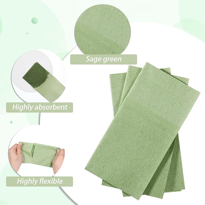 120 Pcs Sage Green Linen Feel Napkins with Pocket, 2 Ply Sage Green Wedding Napkins, Decorative Dinner Napkin Paper, Prefolded Paper Disposable Airlaid Guest Hand Towel (16 x 16 inch)
