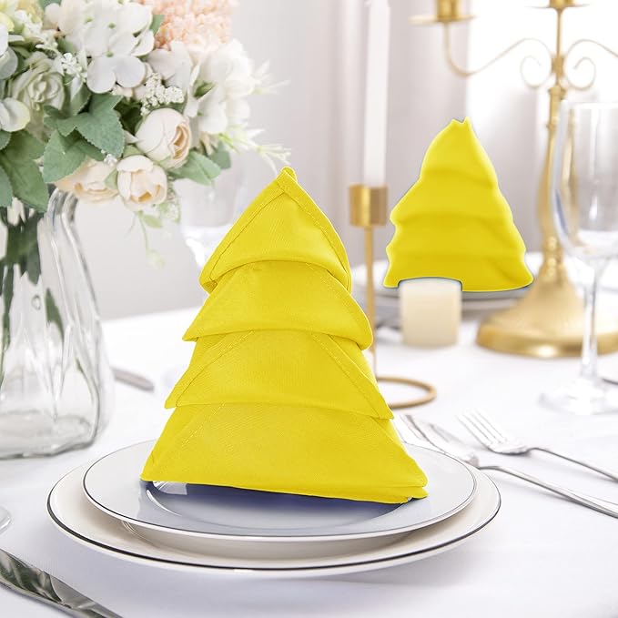 25pcs Polyester Cloth Napkins - 17 x 17 inch Yellow Washable Dinner Napkins with Hemmed Edges for Restaurant/Wedding/Hotel(25,Yellow)