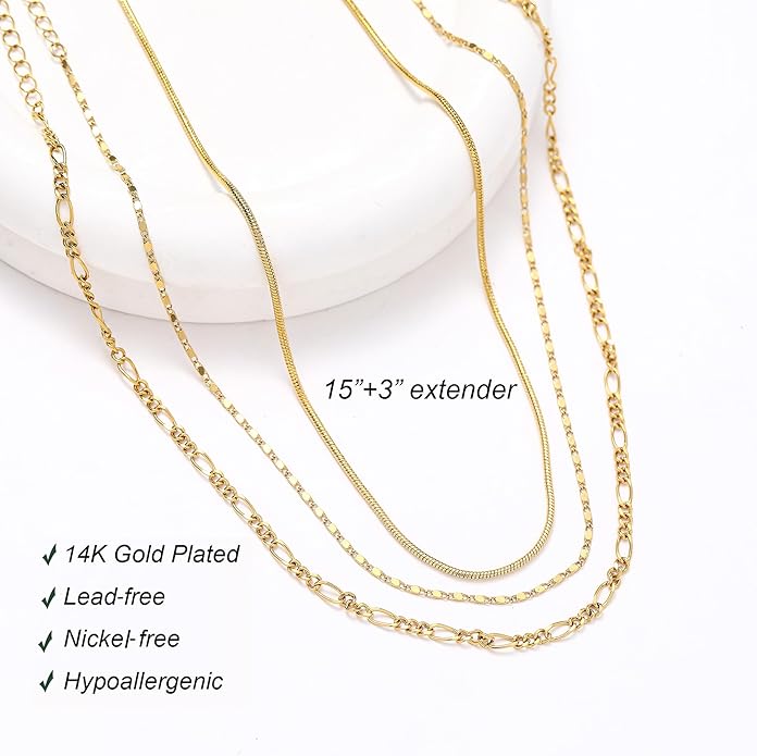wgoud Gold Necklace for Women Waterproof,14K Real Gold Plated Herringbone Choker Necklace for Women Trendy, Dainty Gold Chain Necklaces Stack,Simple Layered Gold Necklaces for Women Jewelry Gifts