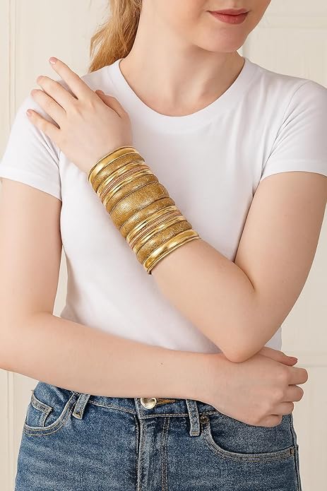 Touchstone Indian Bollywood Handcrafted Slip In Easy To Wear Stylish Wrist Enhancer Designer Broad Jewelry Cuff Bracelet For Women and Men.