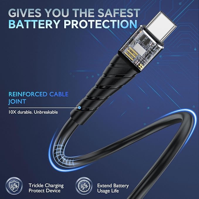 OIITH USB C Cable, USB A to USB C 3A Fast Charging (10FT 3Pack) Phone USB Type-C Charge Cable Android Charge Cord USB C Charger Cable for iPhone 15 Plus/Pro/Pro Max/Samsung/Pad/Laptop/LG/-Blue
