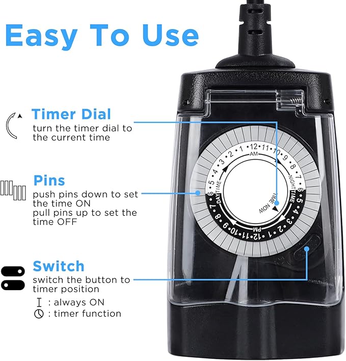 G-ELEK Outdoor Timer Outlet Waterproof, 24 Hour Outdoor Light Timer, Timers for Electrical Outlets, Ideal for Pool Pump, Christmas Lights, Heavy Duty, 2 Grounded Outlets, ETL Listed, 2 Pack