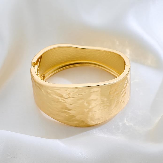 Statement Golden Matte Bracelet for women Minimalist Chunky Brushed Bangle Bracelet Vintage Thick Wide Cuff bracelet Gold Plated Open Cuff Geometric Bracelet