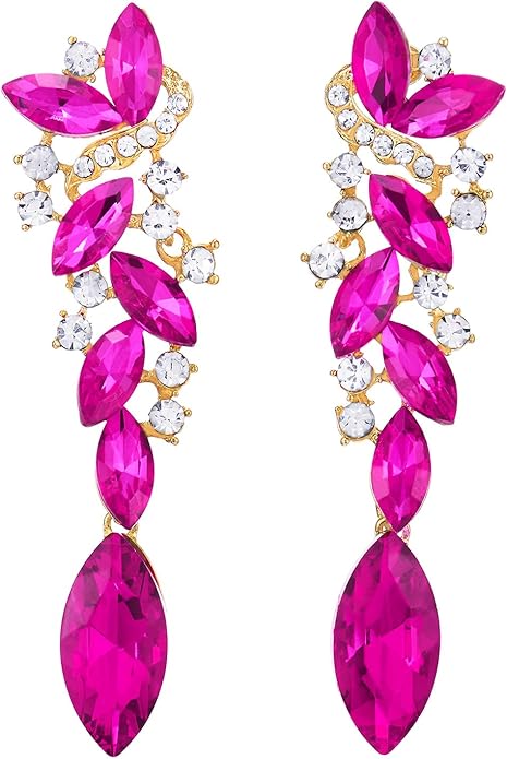 Art Deco Wedding Bridal Party Rhinestone Marquise Cluster Chandelier Long Dangle Statement Earrings