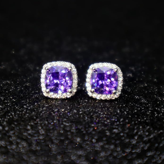 YOMELA Cubic Zirconia Earrings Studs, Halo CZ Birthstone Simulated Diamond Stud Earrings for Women