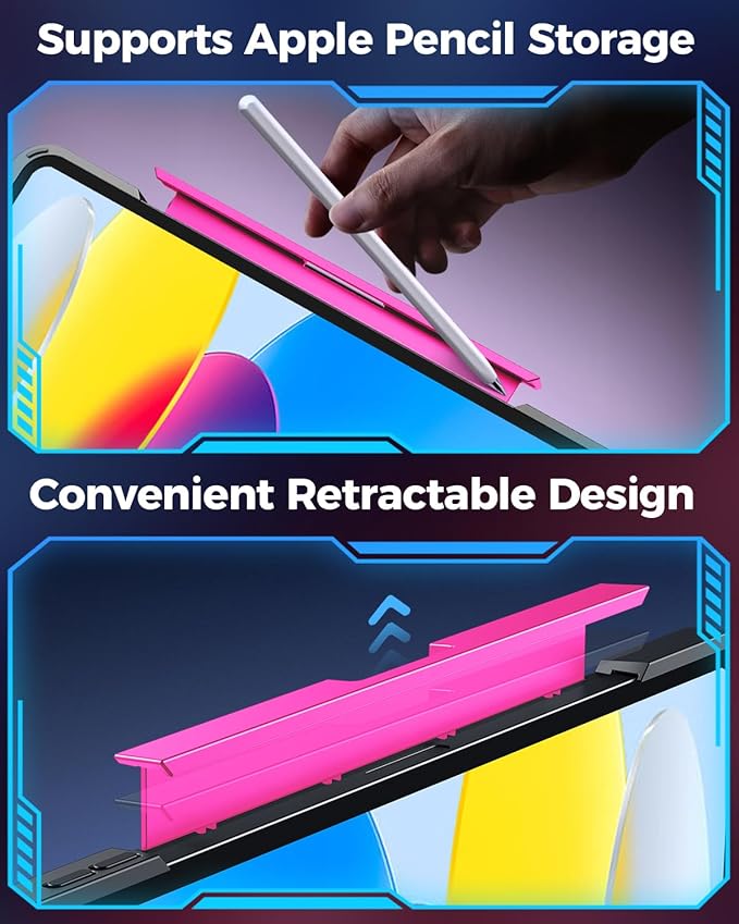TSQQST Clear Wireless Keyboard Case for iPad (A16) 11th Generation 11-inch 2025/ iPad 10th Generation 10.9-inch 2022 with Pencil Holder & Multi-Touch Trackpad, 7-Color Backlight, 360 Rotatable, Pink