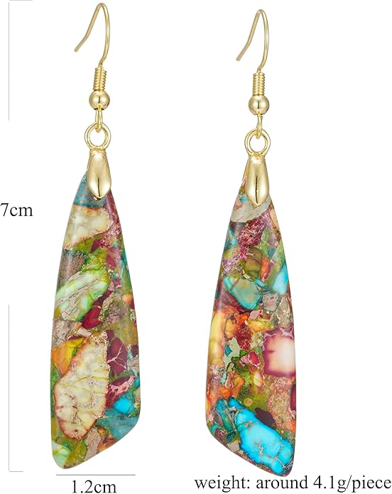 Boho Women Natural Stone Earrings Unique Healing Imperial Jasper Gemstone Energy Hypoallergenic Lightweight Dangle Drop Earrings Multiple Styles Earrings Jewelry for Birthday Party Gift