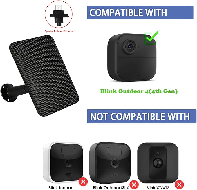 6W Solar Panel Charger for Blink Outdoor 4 (4th Gen), Solar Panel with 13.1ft Waterproof Charging Cable, Waterproof Rubber Plug, 360°Adjustable Mount and Micro USB and Type-C Port (for Blink 4-3PC)