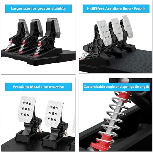 DOYO Racing Pedals, PC Gaming Steering Wheel Metal Pedal Set with Hall Sensor, Swappable Springs, Adjustable Throttle, Brake & Clutch, Durable, Compatible with PC Win11/Win10/Win7
