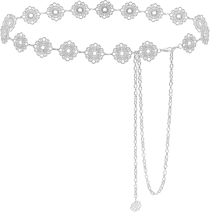 Small Flower Metal Belt Chain - Adjustable Waist Chain for Women's Dresses