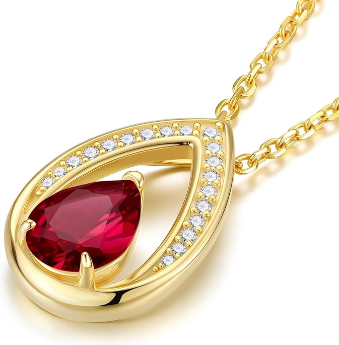 Iefil Valentines Day Gifts for Her - 14K Gold Plated Birthstone Necklace for Women, 925 Sterling Silver Teardrop Necklace, Anniversary Birthday Gifts for Wife Girlfriend Mom
