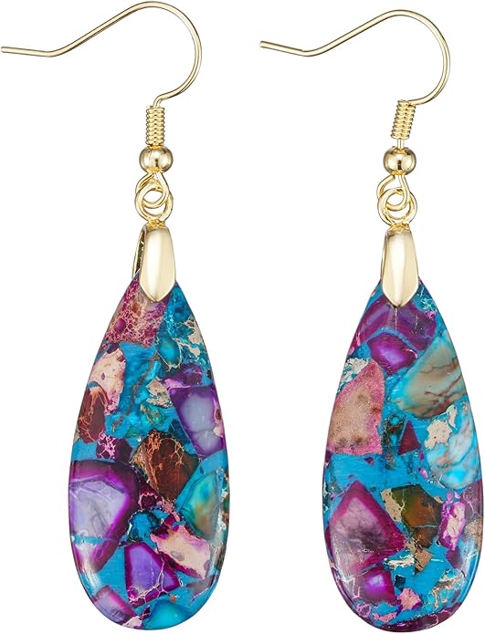 Boho Women Natural Stone Earrings Unique Healing Imperial Jasper Gemstone Energy Hypoallergenic Lightweight Dangle Drop Earrings Multiple Styles Earrings Jewelry for Birthday Party Gift