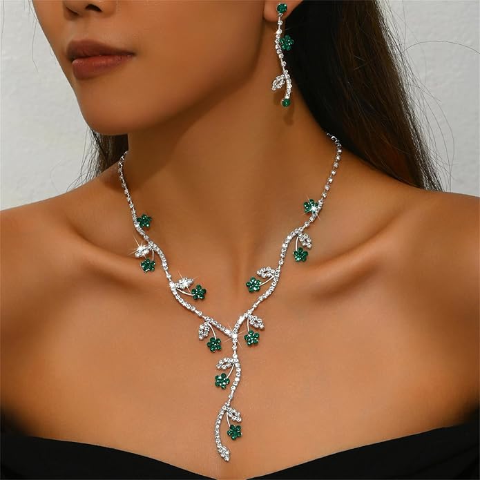 PINK TOWN Vintage Rhinestone Bridal Jewelry Sets,Crystal Wedding Prom Earrings Necklace Bracelet Set Fashion Zircon Bride Jewelry Dress Accessories for Women
