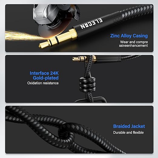Elecan Headphone Extension Cable 1.5 Ft/2 Pack, 1/8 Inch 3.5 MM AUX Cord Wire Male to Female, Hi-Fi Sound Thin&Slim Braided TRS Stereo Audio Beats Cable Extender for Car,Home Stereos, Speaker,Phones