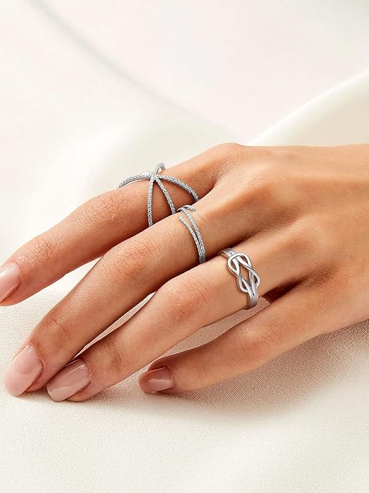 Suplight 925 Sterling Silver Ring Simple Infinity Knot Wedding Band Rings Love Knot Promise Ring for Women Size 4-12(with Gift Box)