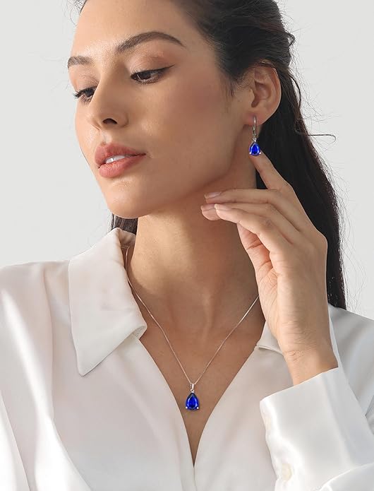 YL 925 Sterling Silver Teardrop Dangle Drop Earrings for Women 7x10 MM Solitaire Birthstone Leverback Jewelry