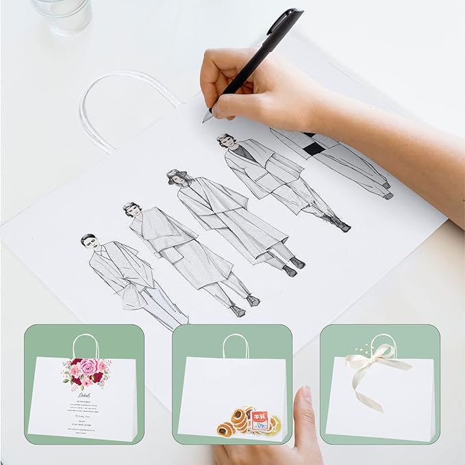METRONIC 16x6x12 Inch White Paper Gift Bags 25Pcs, Gift Wrap Bags with Handles, Kraft Paper Bag for Small Business, Heavy Duty Bulk Bag for Birthday Party Favors, Shopping, Retail