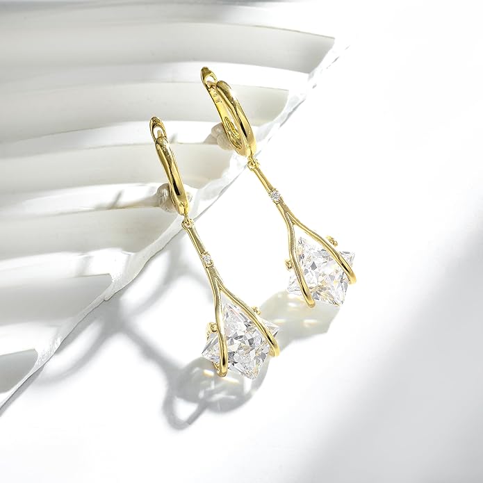 Dangle Earrings for Women Suited for Women Ladies' Trendy CZ Earring 14KGold/Silver Plated Dangling Earrings Jewelry Anti-allergy Hammered Lever-Back Drop Birthday Gift