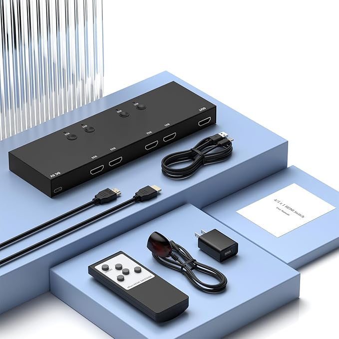 Y.D.F 4 Way HDMI Switch 4k@60Hz HDMI Switcher 4 in 1 Out HDCP 2.0 Manual HDMI 2.0 Hub Supports 3D Compatible with Nintendo Switch/Switch OLED/Xbox/ PS5/4/3 Blu-Ray Player Fire Stick Roku Apple TV