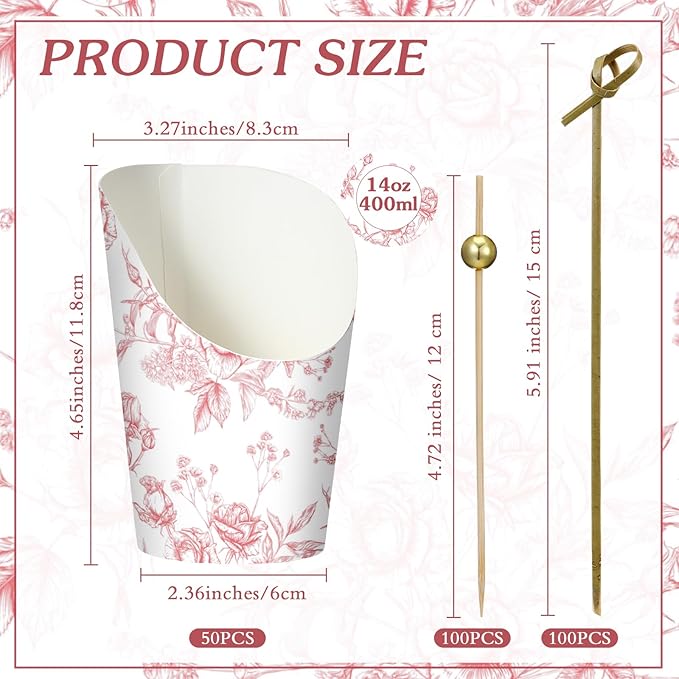 Tioncy 250 Pcs Charcuterie Cups with Cocktail Picks Sets, Bridal Shower Decoration 50 Charcuterie Cups with 200 Sticks for Wedding Baby Shower Floral Boho Witch Party Decorations(Pink,Flower)