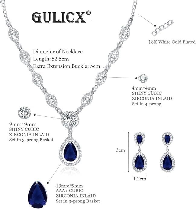 GULICX AAA Cubic Zirconia CZ Silver Plated Base Women's Party Jewelry Set Earrings Pendant Necklace