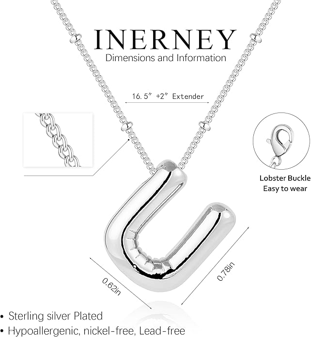 Inerney Valentines Day Gifts Gold Bubble Letter Necklace Initial Necklaces for Women, Chunky 14K Plated Balloon Initials, Trendy Charm Non Tarnish Custom Name Pendant Jewelry Gifts for Mom