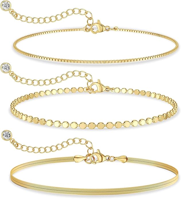 DEARMAY Dainty Silver Plated Bracelets for Women Trendy, Silver Jewelry Set for Women Bracelets for Women Paperclip Box Herringbone Figaro Rope Chain Bracelet Fashion Pack Gifts for Women