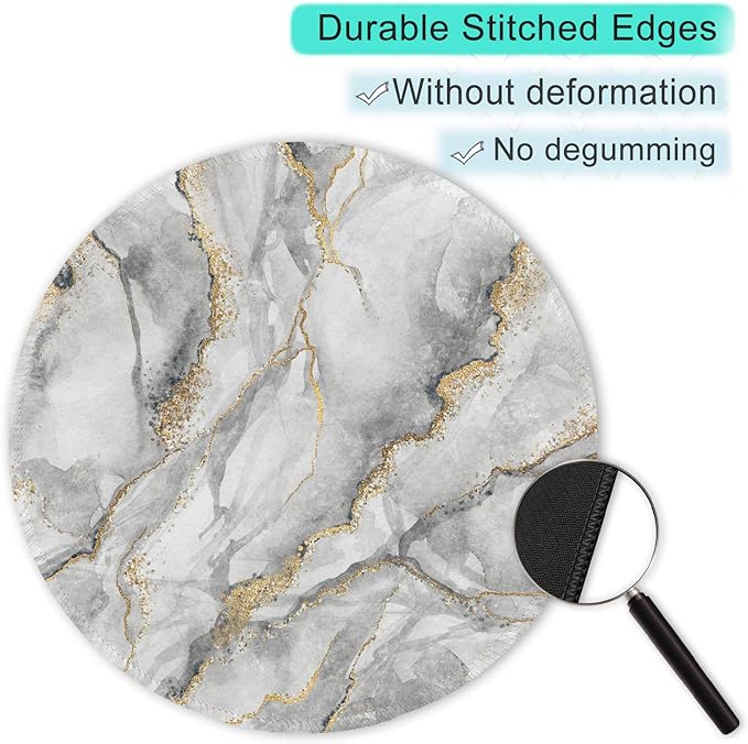 ITNRSIIET Round Mouse Pad with Stitched Edge Premium-Textured Waterproof Non-Slip Rubber Base Desktop Protection Mat Diameter 8.7 inches, Gray Marbling