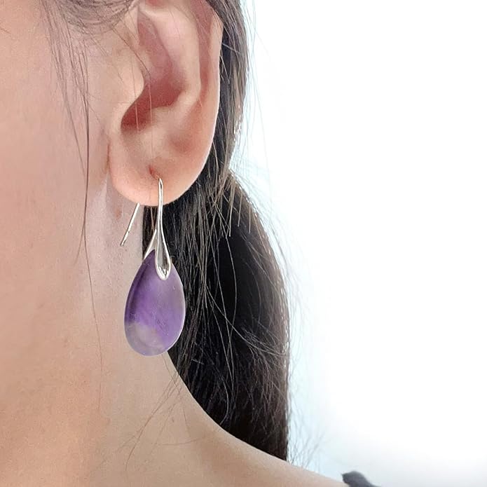 SELOVO Agate Teardrop Stone Grey Drop Earrings Fishhook Dangle Earrings for Women