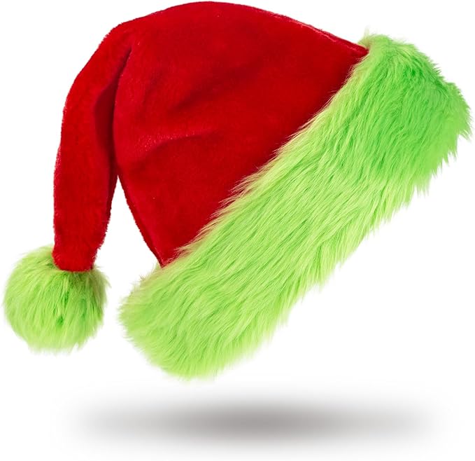 Funny Santa Hat for Adults – Soft Plush Red and Green Christmas Hat for Men and Women – Cozy Holiday Party Headwear